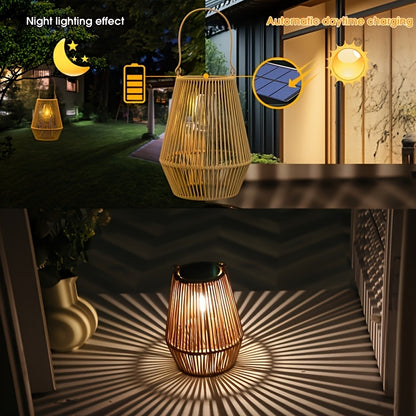 Handmade Solar Rattan Hanging Lanterns, Bohemian Style, 1–4 Pack