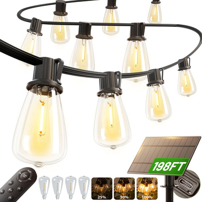 Solar LED String Lights, ST38 Edison Bulbs, Waterproof, 50–200ft