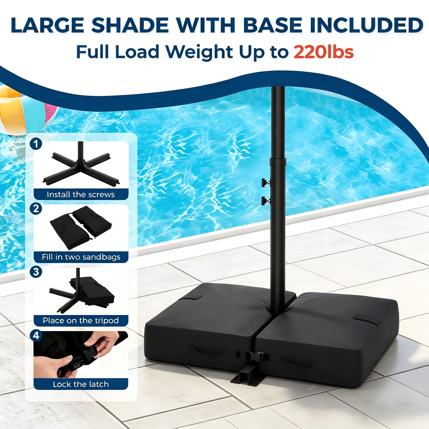 Solar LED Cantilever Patio Umbrella, 10ft, UPF50+, with Base