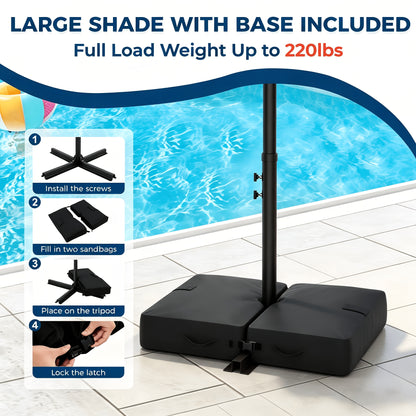 Solar LED Cantilever Patio Umbrella, 10ft, UPF50+, with Base