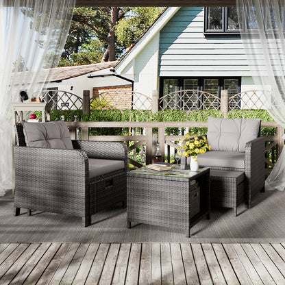 5-Piece Wicker Patio Set, Lounge Chairs, Ottomans & Glass Table