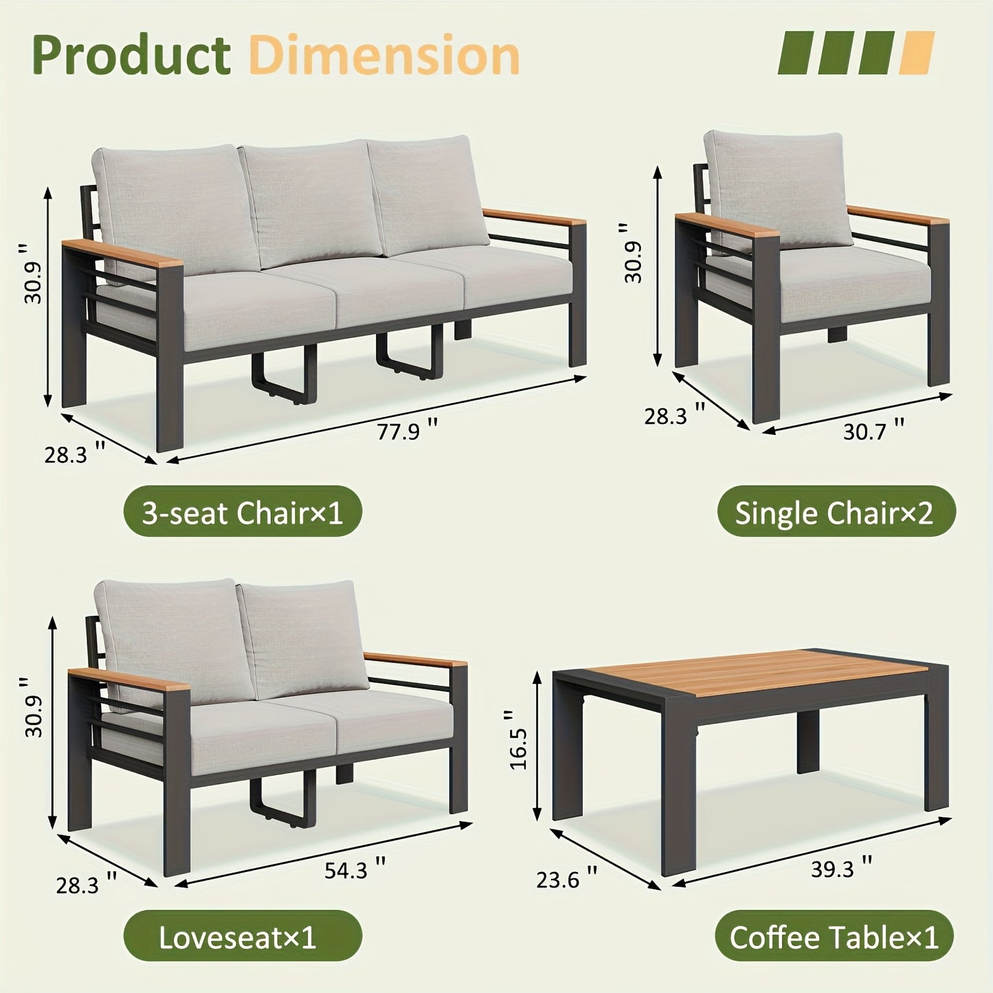 Aluminium Outdoor Patio Furniture Set with Cushions, 4–7 Seats