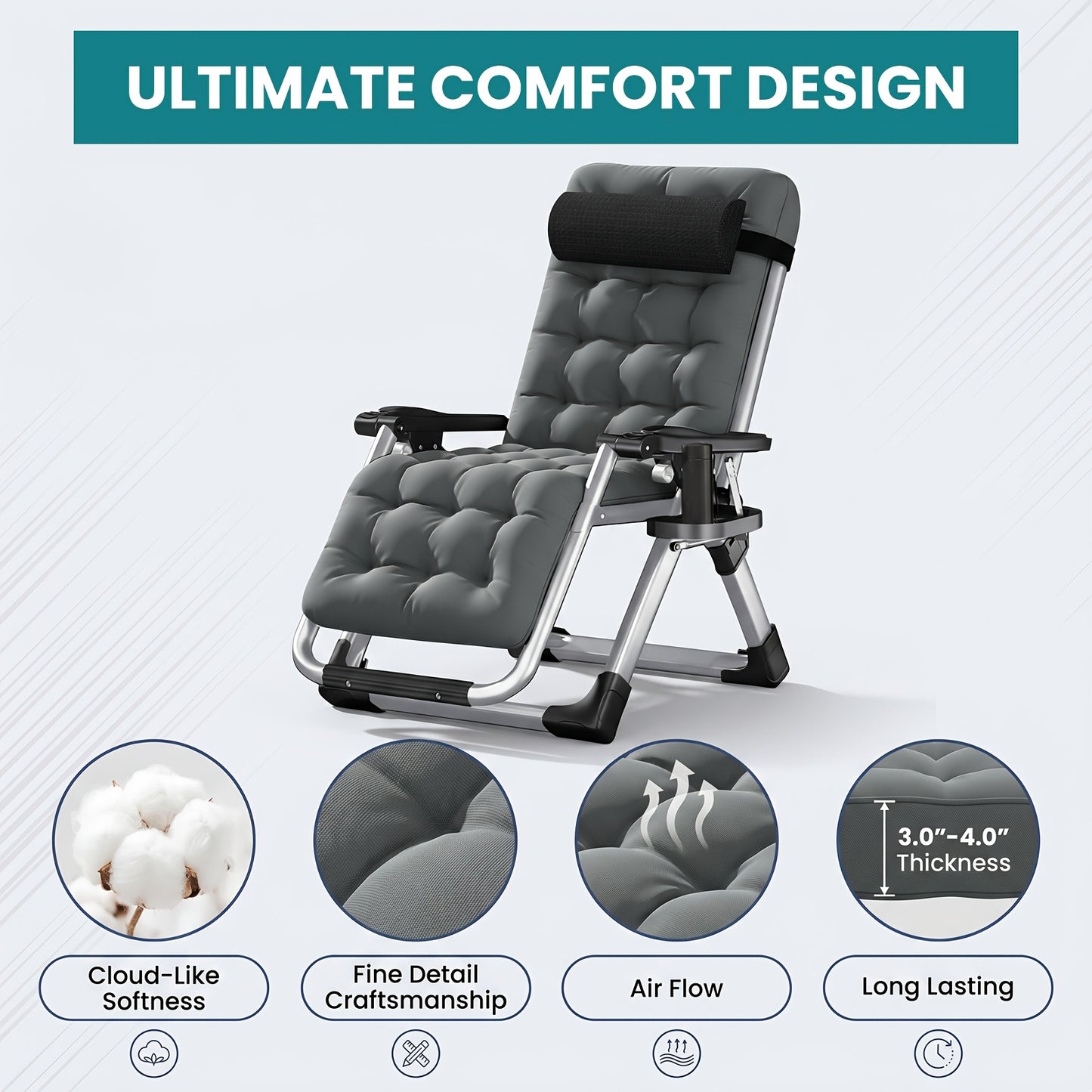 Zero Gravity Reclining Patio Chair, Folding, Cup Holder, Cushioned