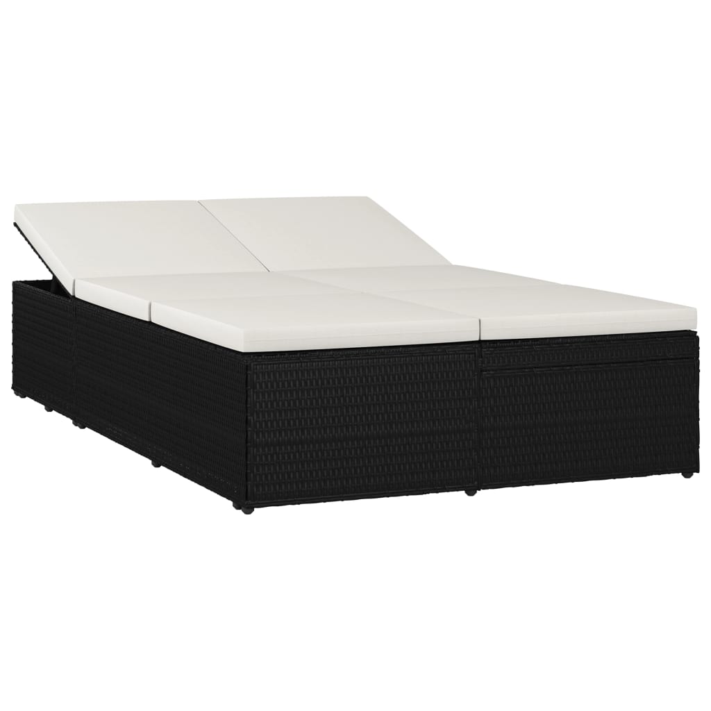 Convertible Sun Bed With Cushion Poly Rattan Black