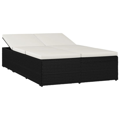 Convertible Sun Bed With Cushion Poly Rattan Black