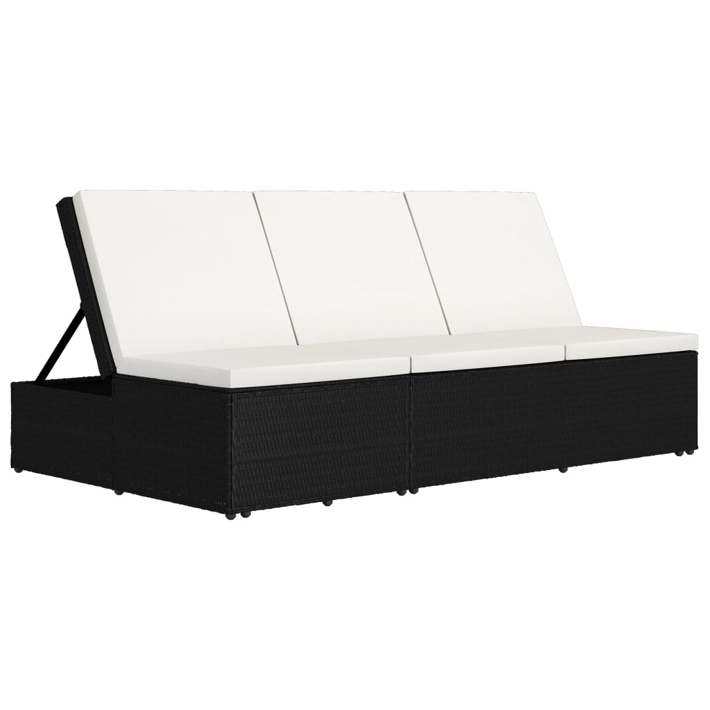 Convertible Sun Bed With Cushion Poly Rattan Black