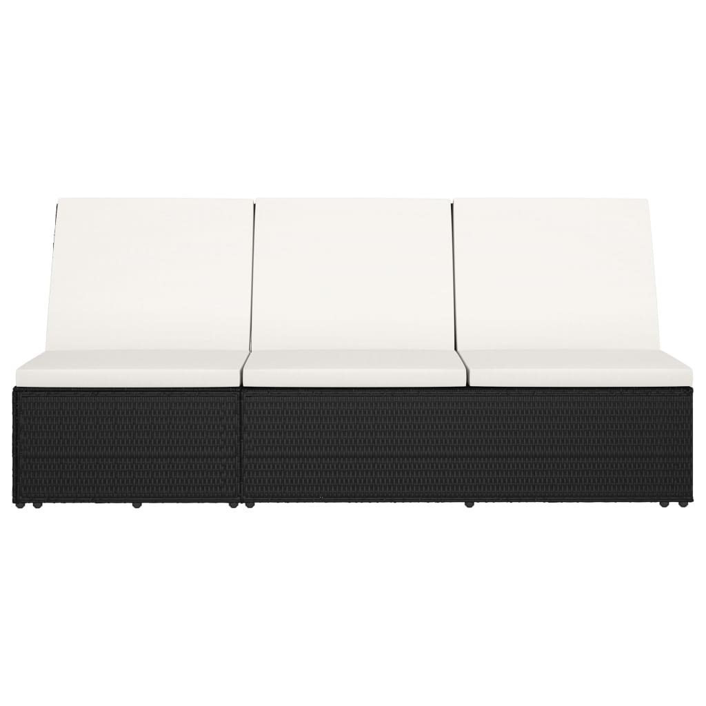 Convertible Sun Bed With Cushion Poly Rattan Black