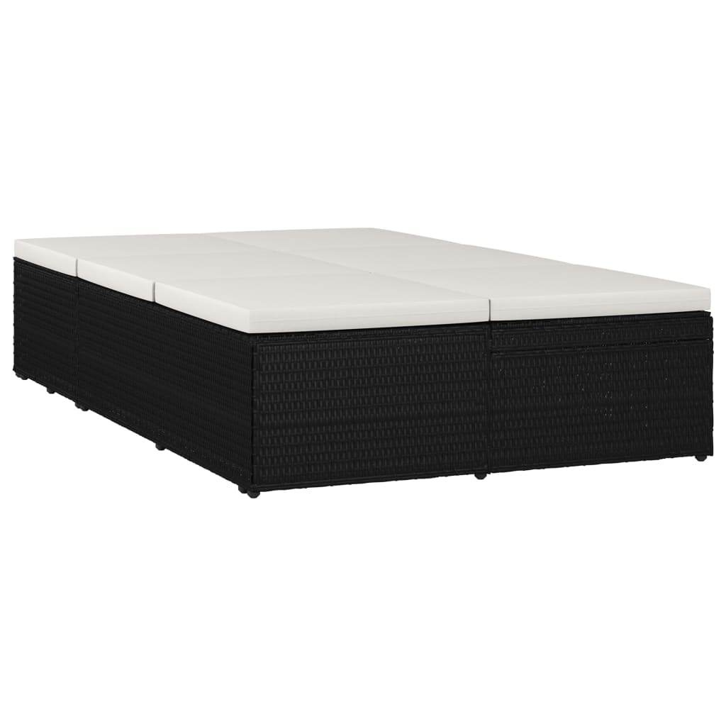 Convertible Sun Bed With Cushion Poly Rattan Black