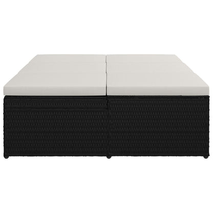 Convertible Sun Bed With Cushion Poly Rattan Black