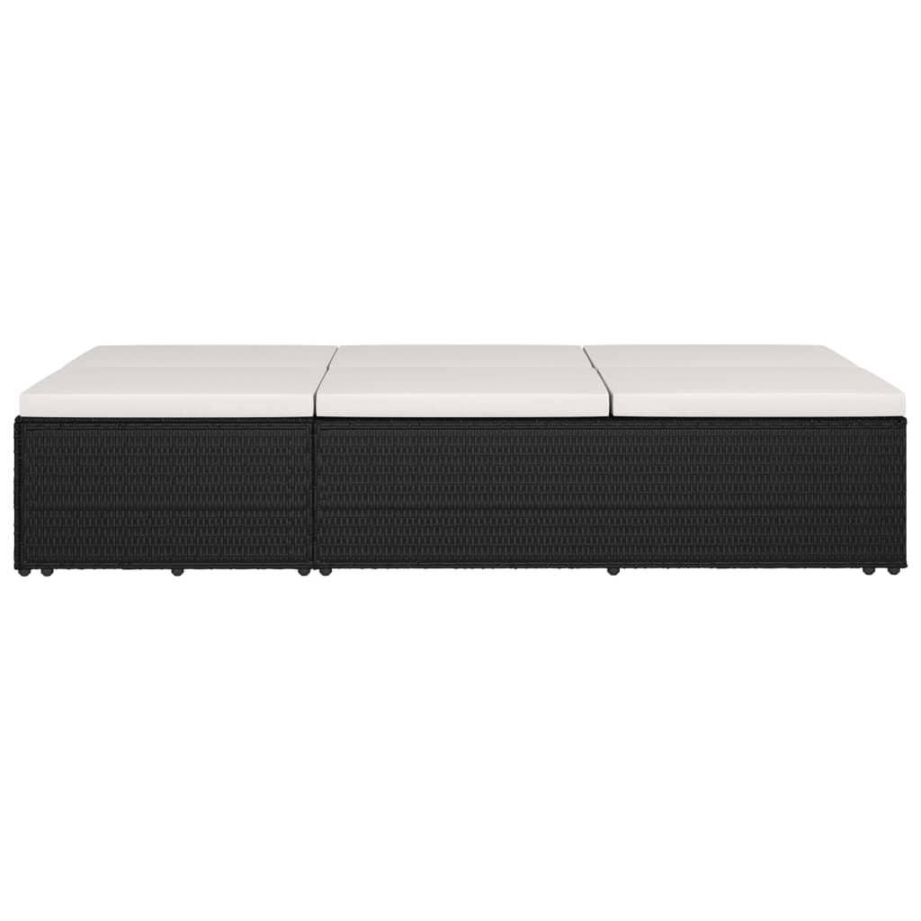 Convertible Sun Bed With Cushion Poly Rattan Black
