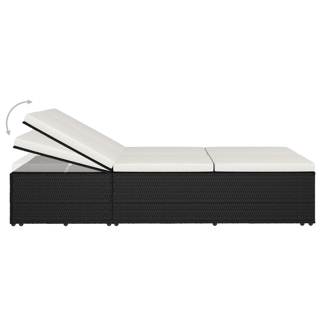 Convertible Sun Bed With Cushion Poly Rattan Black