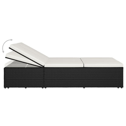 Convertible Sun Bed With Cushion Poly Rattan Black