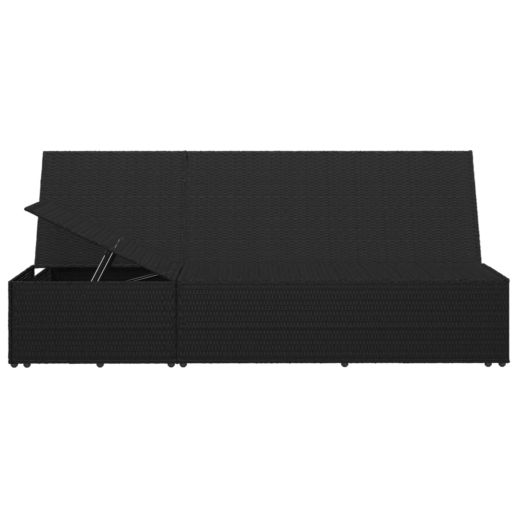 Convertible Sun Bed With Cushion Poly Rattan Black