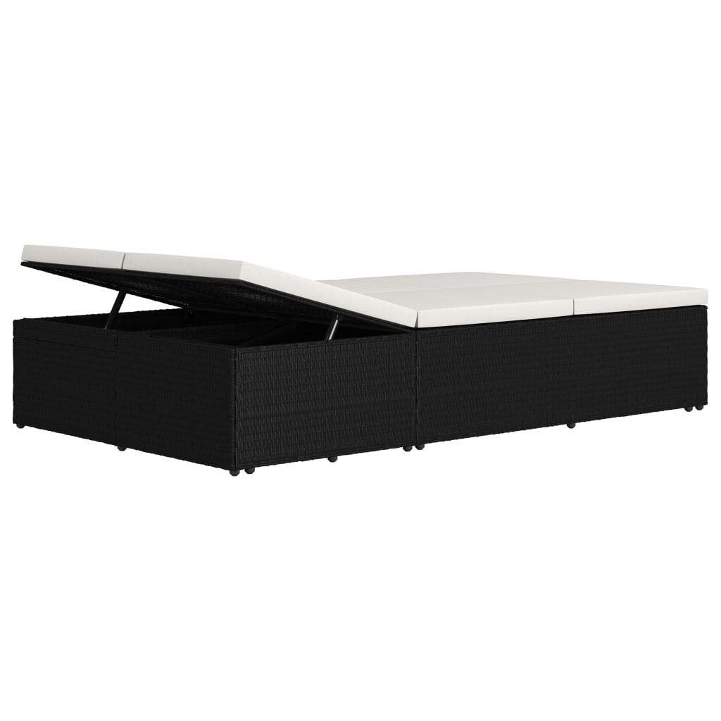 Convertible Sun Bed With Cushion Poly Rattan Black