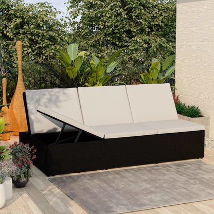 Convertible Sun Bed With Cushion Poly Rattan Black