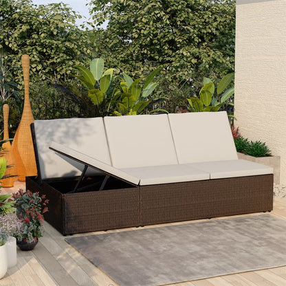 Convertible Sun Bed With Cushion Poly Rattan Black