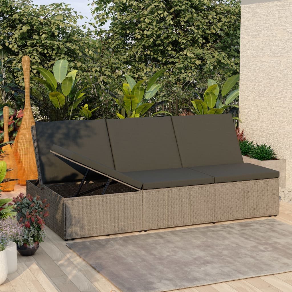 Convertible Sun Bed With Cushion Poly Rattan Black