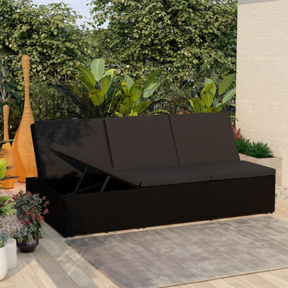 Convertible Sun Bed With Cushion Poly Rattan Black
