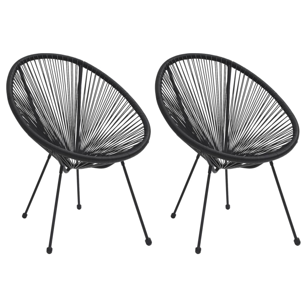 Moon Chair | Set Of 2 | Black | Round Pvc Rattan | Garden Chair | Round