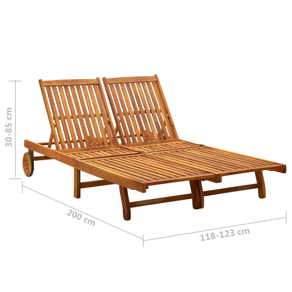 2-Person Patio Sun Lounger With Cushions Solid Acacia Wood