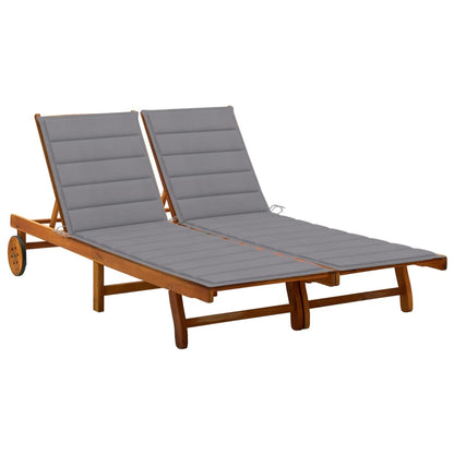 2-Person Patio Sun Lounger With Cushions Solid Acacia Wood