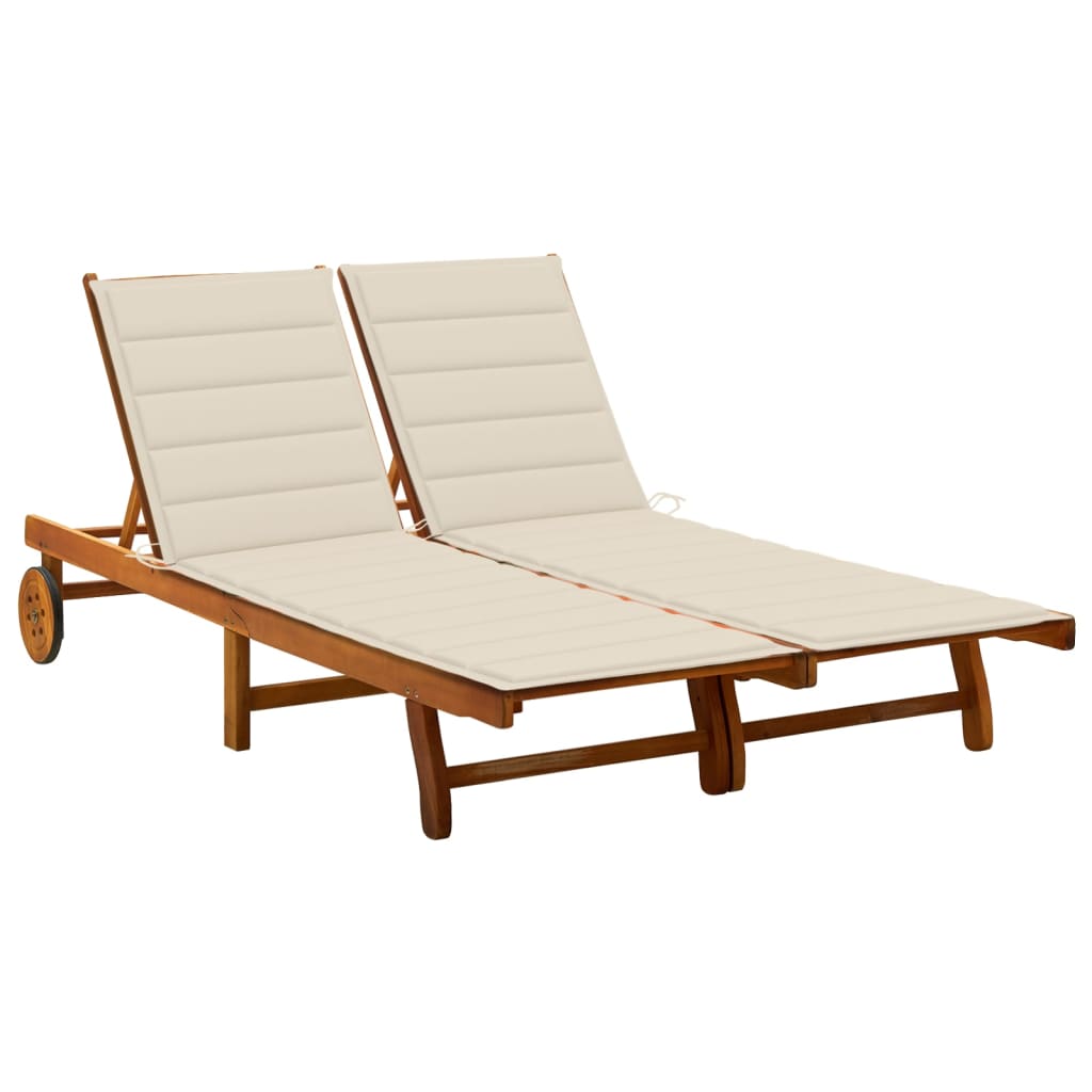 2-Person Patio Sun Lounger With Cushions Solid Acacia Wood
