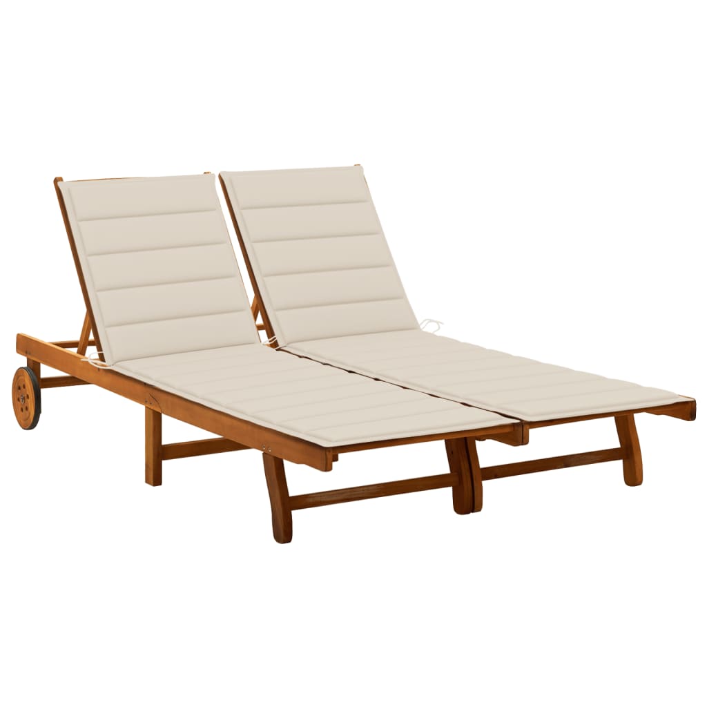 2-Person Patio Sun Lounger With Cushions Solid Acacia Wood