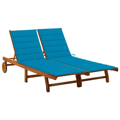 2-Person Patio Sun Lounger With Cushions Solid Acacia Wood