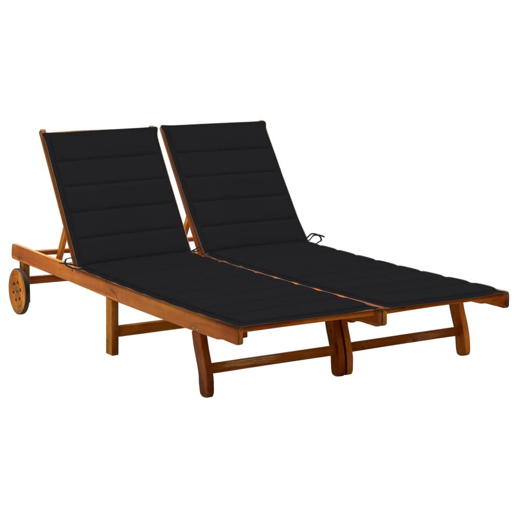 2-Person Patio Sun Lounger With Cushions Solid Acacia Wood