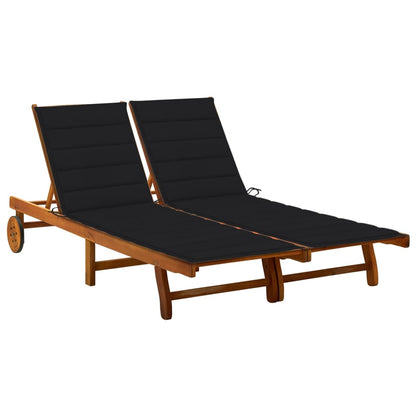 2-Person Patio Sun Lounger With Cushions Solid Acacia Wood