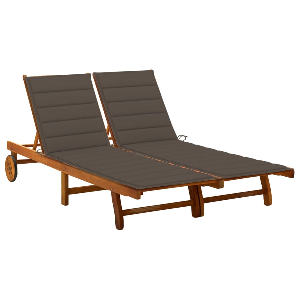 2-Person Patio Sun Lounger With Cushions Solid Acacia Wood