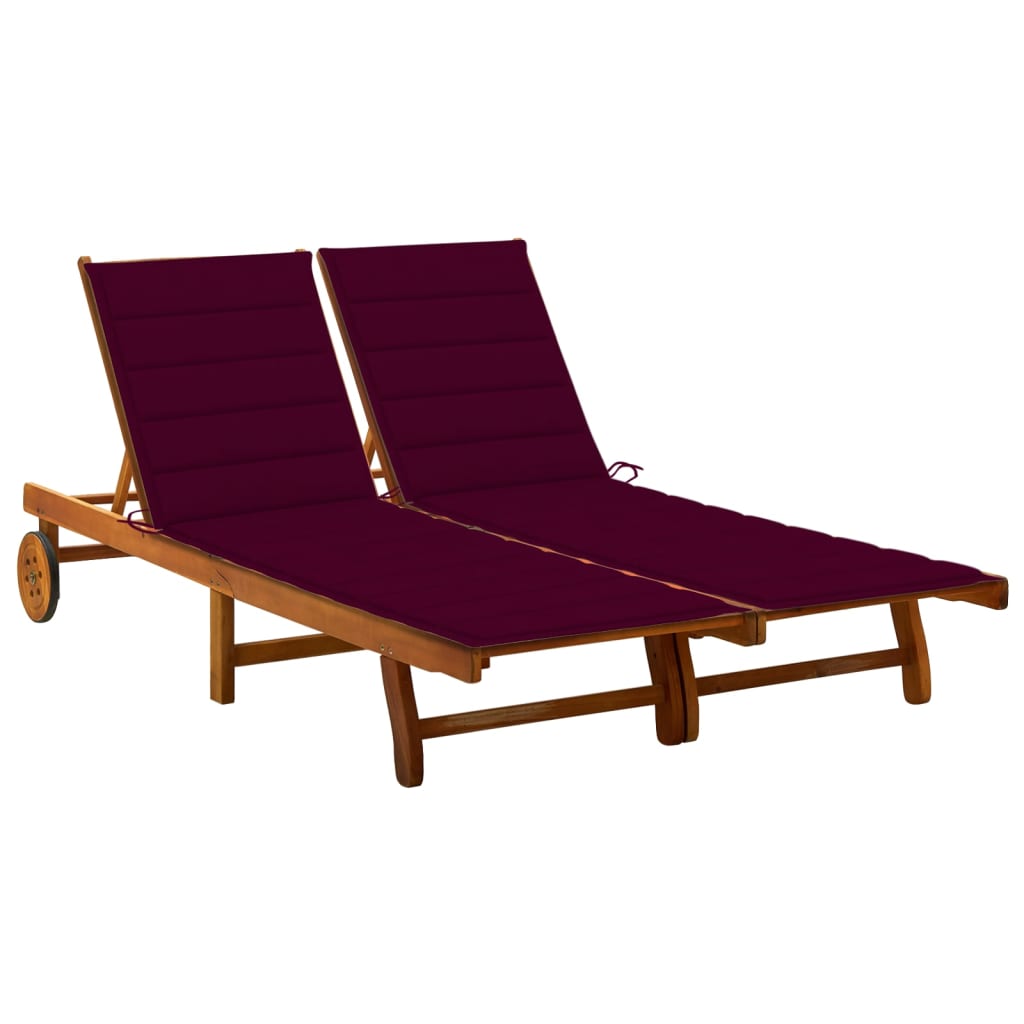 2-Person Patio Sun Lounger With Cushions Solid Acacia Wood