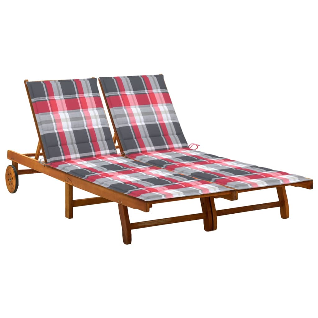 2-Person Patio Sun Lounger With Cushions Solid Acacia Wood