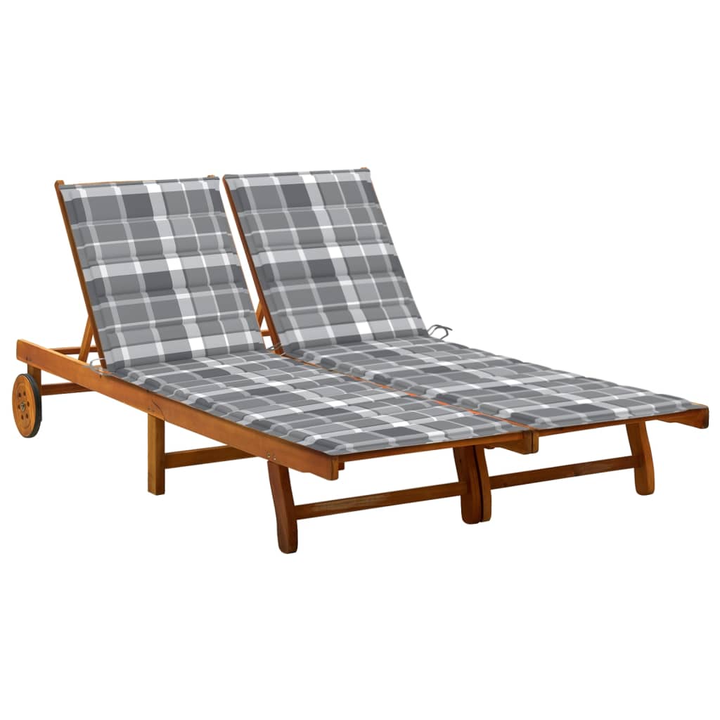 2-Person Patio Sun Lounger With Cushions Solid Acacia Wood