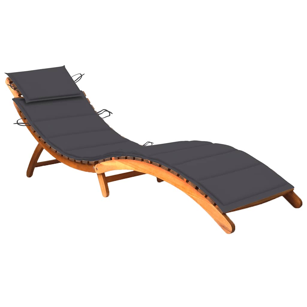 Patio Sun Lounger With Table And Cushion Solid Acacia Wood