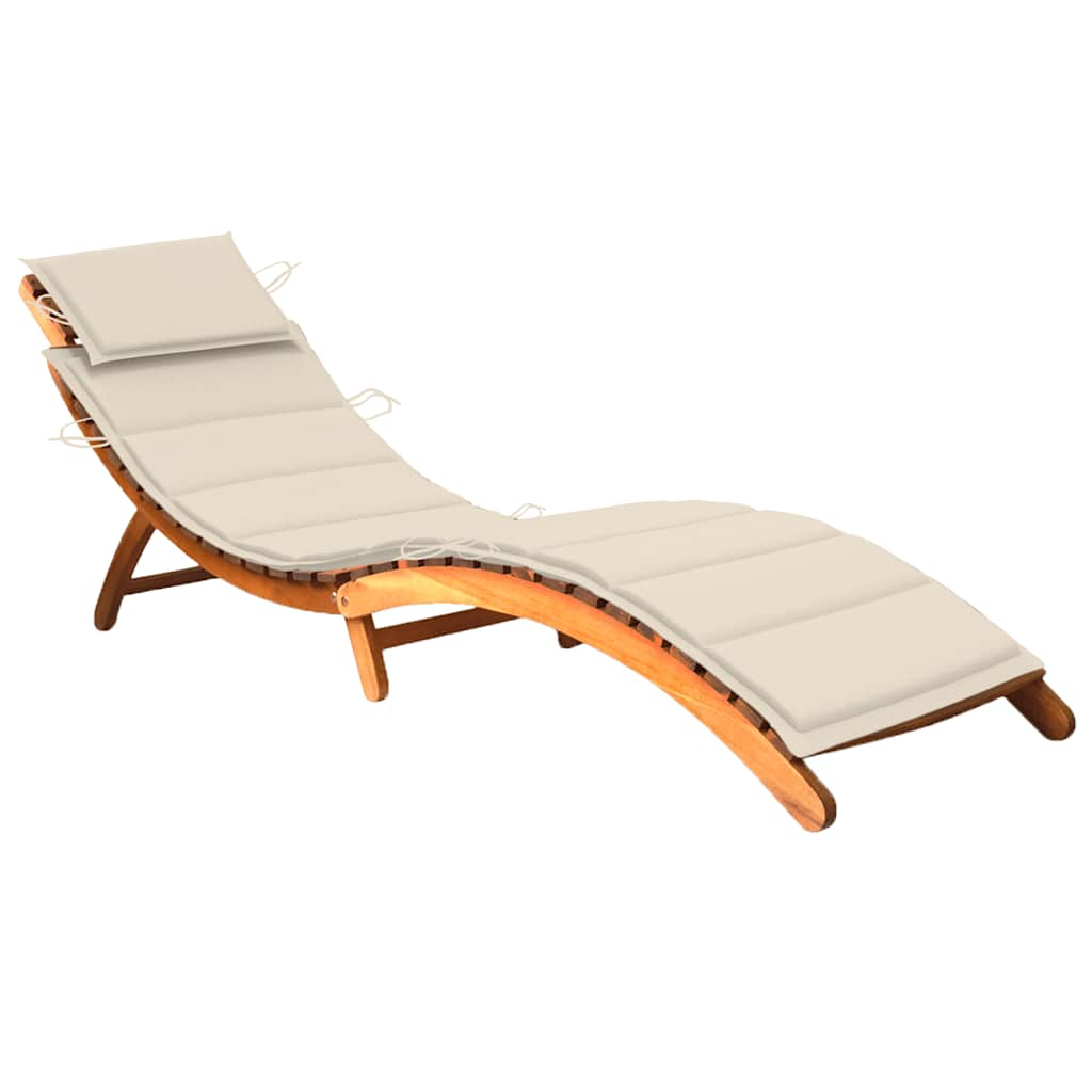 Patio Sun Lounger With Table And Cushion Solid Acacia Wood