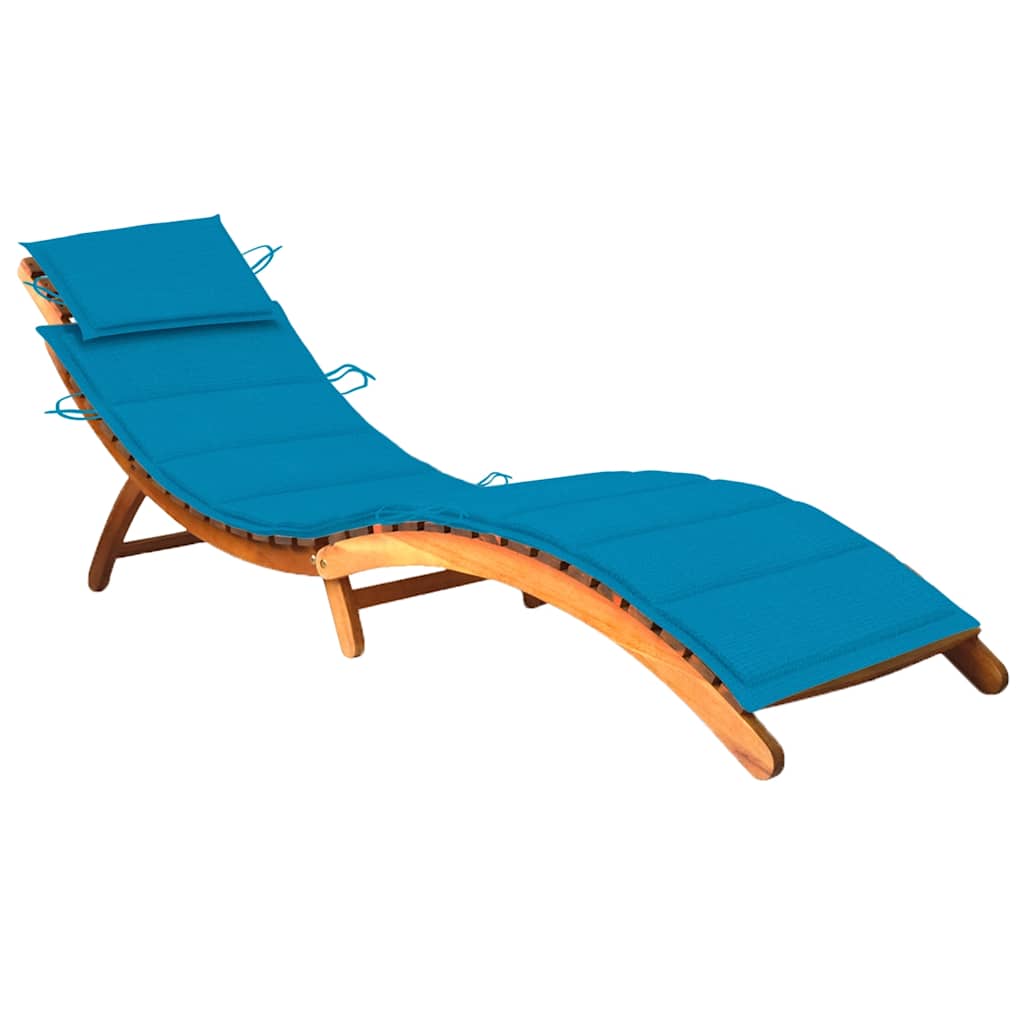 Patio Sun Lounger With Table And Cushion Solid Acacia Wood