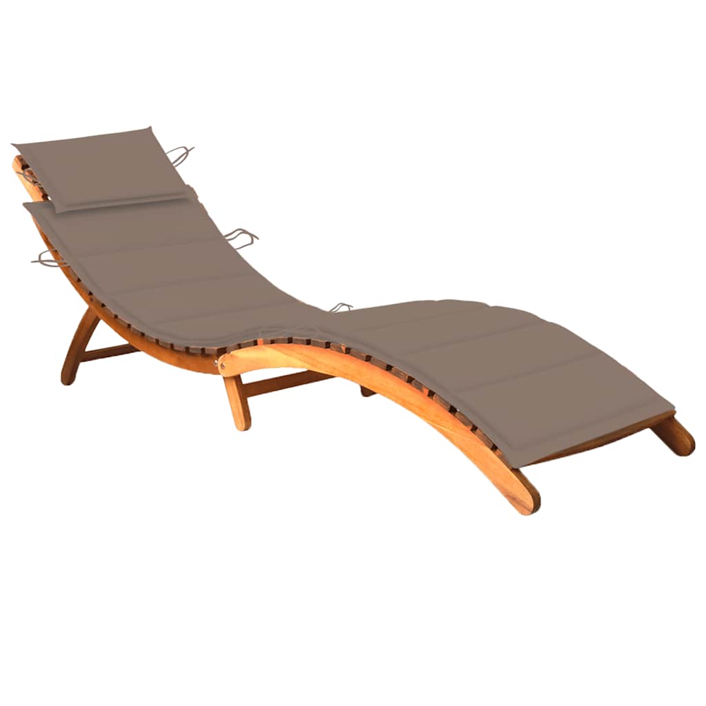 Patio Sun Lounger With Table And Cushion Solid Acacia Wood