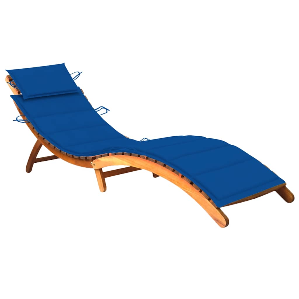 Patio Sun Lounger With Table And Cushion Solid Acacia Wood
