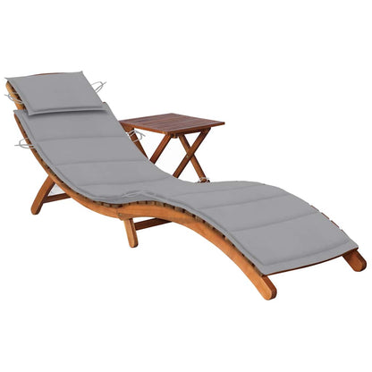 Patio Sun Lounger With Table And Cushion Solid Acacia Wood