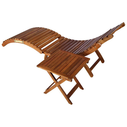 Patio Sun Lounger With Table And Cushion Solid Acacia Wood