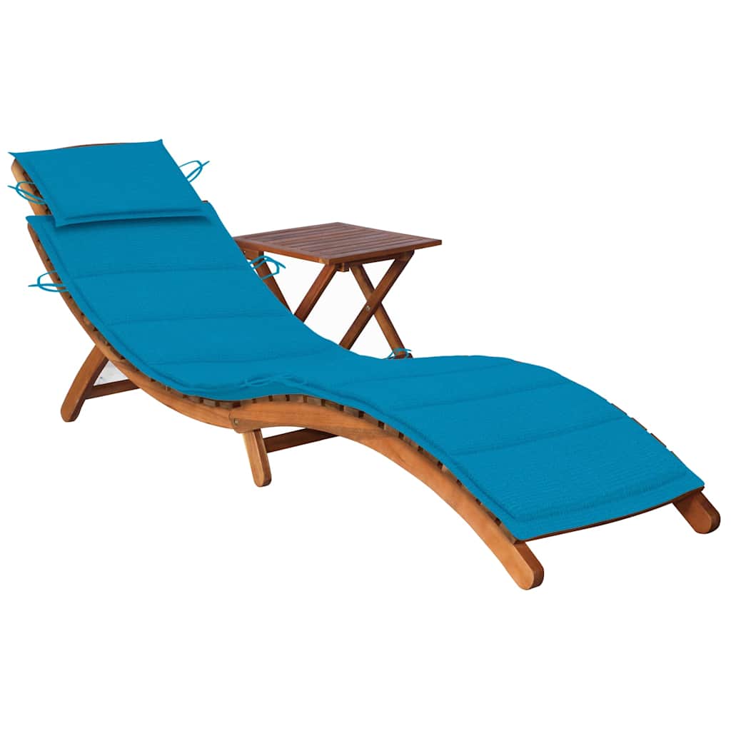 Patio Sun Lounger With Table And Cushion Solid Acacia Wood