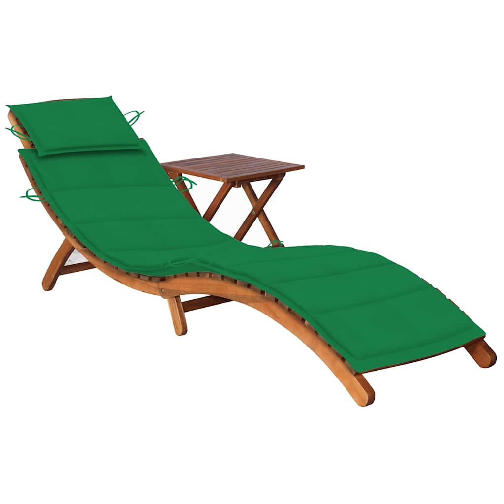 Patio Sun Lounger With Table And Cushion Solid Acacia Wood
