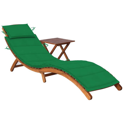 Patio Sun Lounger With Table And Cushion Solid Acacia Wood