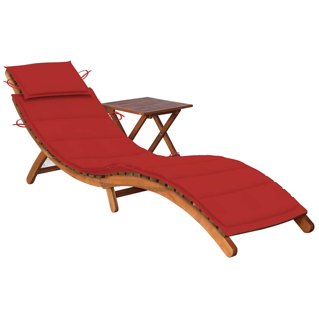 Patio Sun Lounger With Table And Cushion Solid Acacia Wood