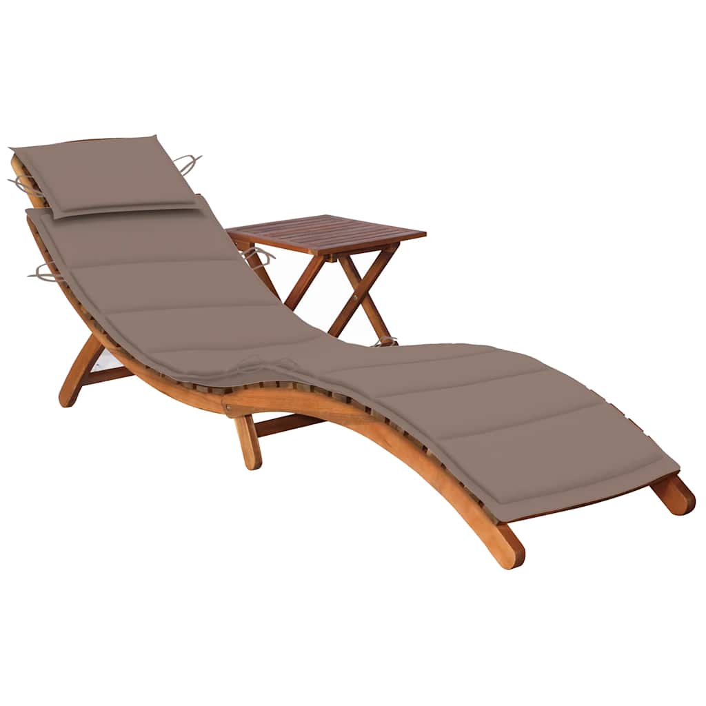 Patio Sun Lounger With Table And Cushion Solid Acacia Wood