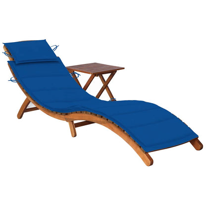 Patio Sun Lounger With Table And Cushion Solid Acacia Wood