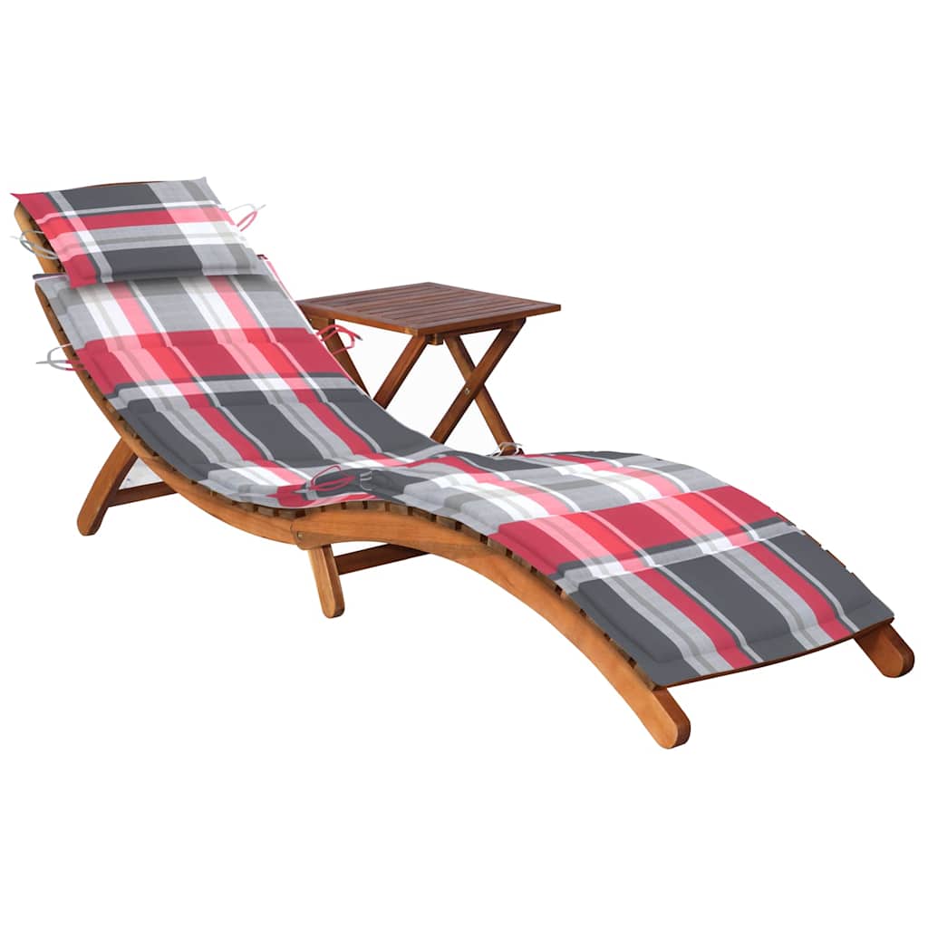 Patio Sun Lounger With Table And Cushion Solid Acacia Wood
