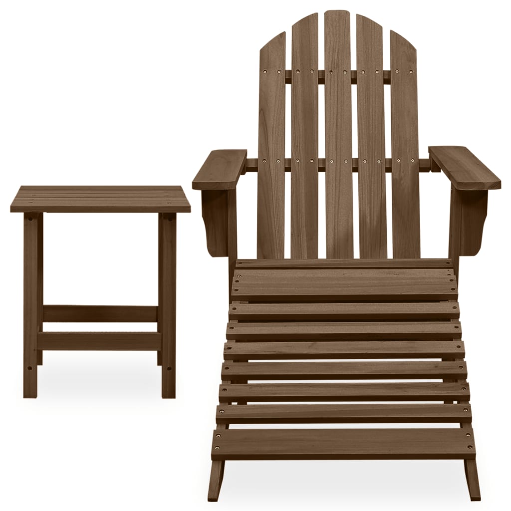Patio Adirondack Chair With Ottoman&Table Solid Fir Wood