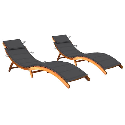 Patio Sun Lounger With Table And Cushion Solid Acacia Wood